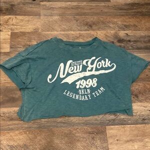 Green New York Graphic Crop Top